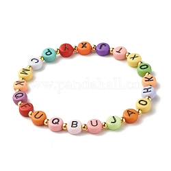 Bracelet extensible rond plat avec lettre en perles pour femme, colorées, diamètre intérieur: 2-1/4 pouce (5.7 cm)
