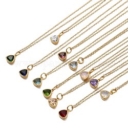 Halsketten mit dreieckigem Zirkonia-Anhänger, Ionenplattierung (IP) 304 Edelstahl-Kabelkette für Damen, golden, Mischfarbe, 17.91 Zoll (45.5 cm)