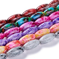 Baking Painted Glass Beads Strands, Swirl Glass Beads, Oval, Mixed Color, 22x10~10.5mm, Hole: 1.5~2.5mm, about 35~37pcs/strand, 30.31 inch(77cm)