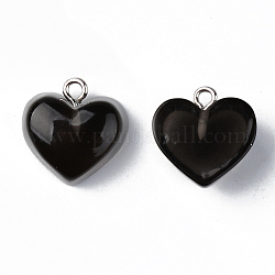 Pendentifs en résine transparente, avec boucle en fer couleur platine, cœur, noir, 16.5x17x9.5mm, Trou: 1.8mm