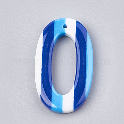 Ciondoli di resina, Ovale con motivo a righe, blu, 33x19.5x4mm, Foro: 1 mm