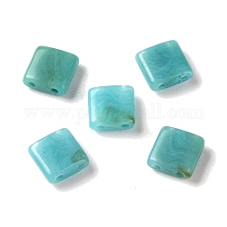 Breloques coulissantes en acrylique opaque, carrée, turquoise foncé, 5.2x5.2x2mm, Trou: 0.8mm