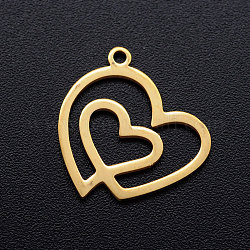 201 charms de filigrana de acero inoxidable, corazón con el corazón, dorado, 14x15x1mm, agujero: 1.2 mm
