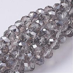 Electroplate Glass Beads Strands, Half Silver Plated, Faceted, Rondelle, Clear, 8x6mm, Hole: 1mm, about 68~70pcs/strand