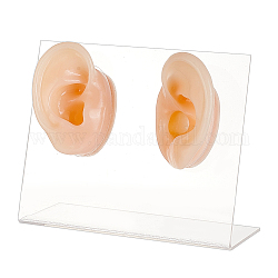 Olycraft 2Pcs 2 Styles Silicone Ear Flexible Model Body Part Displays, Earring Display Holder, with Plastic Stands, Mixed Color, Stand: 12x5.2x9.8cm, Silicone Ear: 5.9x3.8x3.1cm, 1pc/style, about 3pcs/set