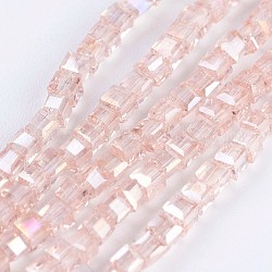 Chapelets de perles en verre électroplaqué, de couleur plaquée ab , facette, cube, rose, 2~2.5x2~2.5x2~2.5mm, Trou: 0.5mm, Environ 195~200 pcs/chapelet, 16.9~17.5 pouce (43~44.5 cm)