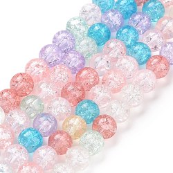 Crackle trasparente fili di perle di vetro, tondo, colorato, 8.5mm, Foro: 1.2 mm, circa 49pcs/filo, 14.84~14.96'' (37.7~38 cm)