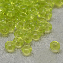 Perline di semi di vetro rotonde di grado 12/0, colori trasparenti, giallo verde, 12/0, 2x1.5mm, Foro: 0.8 mm, circa 30000pcs/scatola