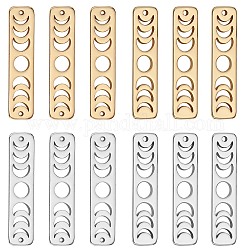 12Pcs 4 Style Brass Moon Phase Bar Links & Charms, Long-Lasting Plated, Rectangle, for Jewelry Making Finding Kit, Platinum & Golden, 20x5x1mm, Hole: 0.7mm, 4pcs/style