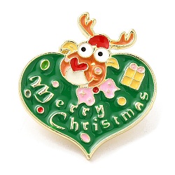 Alfileres de esmalte con tema navideño, insignia de aleación de oro claro para ropa de mochila, ciervo, 29x27x2mm