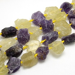 Raw Rough Natural Amethyst and Olive Jade Nuggets Bead Strands, 18~31x14~18x9~14mm, Hole: 3mm, about 18pcs/strand, 16.53inch