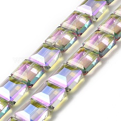 Transparentes perles de verre de galvanoplastie brins, facette, demi-plaqué, carrée, bleu ardoise foncé, 13x13x7mm, Trou: 1.4mm, Environ 50 pcs/chapelet, 26.38'' (67 cm)