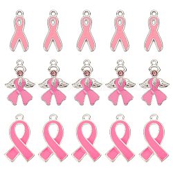 Sunnyclue, 30 шт., 3 стиля, октябрьский рак молочной железы, розовая лента осведомленности, подвески из сплава с эмалью, со стразами, разноцветные, 19~25x8~15x1~2 мм, отверстие : 1.5~2 мм, 10шт / стиль