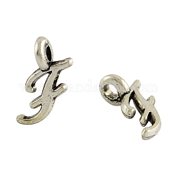 Tibetan Style Alloy Initial Letter F Pendants, Cadmium Free & Nickel Free & Lead Free, Antique Silver, 11x5x4mm, Hole: 2mm