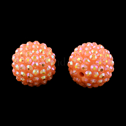 Ab-colore perline di strass in resina, con perle tonde acriliche all'interno, per i gioielli bubblegum, corallo, 12x10mm, Foro: 2~2.5 mm