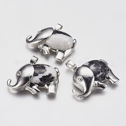 Zèbre naturel pendentifs en jaspe, avec accessoire en alliage, platinée, éléphant, 29x37x10mm, Trou: 4x6mm