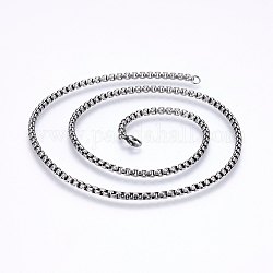 Caja de 304 acero inoxidable collares de cadena, con cierre de langosta, plata antigua, 22 pulgada (56 cm), 3.5x3.5mm