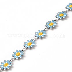 304 inoxydable fleur d'acier maillons, avec l'émail, soudé, avec bobine, bleu profond du ciel, 10x1~2mm