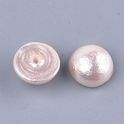 Compressed Cotton Pearl Beads, Eco-Friendly, Dyed, Half Drilled, Half Round, Misty Rose, 10~11x6~6.5mm, Half Hole: 1~1.5mm