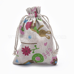 Beutel aus Polycotton (Polyester-Baumwolle), mit bedruckter Blume und Kaninchen, alte Spitze, 14x10 cm
