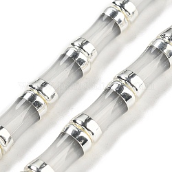 Perle di vetro, con terminali in ottone color platino, bastone di bambù, fumo bianco, 12.7x6mm, Foro: 1.1 mm, circa 30pcs/filo, 14.96 pollice (38 cm)