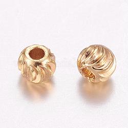 Perlas de latón corrugado, redondo, Plateado de larga duración, real 24k chapado en oro, 3x2.5mm, agujero: 1 mm