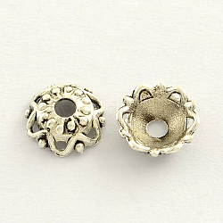 Tibetan Style Zinc Alloy Flower Bead Caps, Antique Silver, 12x4.5mm, Hole: 1.5mm, about 1205pcs/1000g