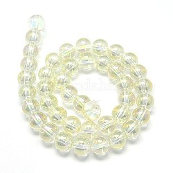 Electroplate Glass Beads Strands, Full Pearl Luster Plated, Round, Light Yellow, 10mm, Hole: 1mm, about 34pcs/strand, 12.8inch