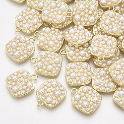 ABS Plastic Imitation Pearl Pendants, with Alloy Findings, Square, Light Gold, 17.5x14x5mm, Hole: 1.8mm