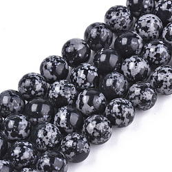Kunsttürkisfarbenen Perlen Stränge, Nachahmung Schneeflocke Obsidian, gefärbt, Runde, Schwarz, 8.5 mm, Bohrung: 1 mm, ca. 46 Stk. / Strang, 14.76 Zoll (37.5 cm)