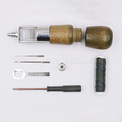 Nähahle Ahle Handhefter Reparatur Werkzeugsatz, mit Buchenholzgriff, für Leder und schwere Stoffe, Platin & golden, 1.8~13.3x0.25~2.5 cm, 7 Stück / Set