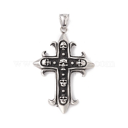 304 en acier inoxydable grand pendentif, croix avec le crâne, argent antique, 56x38x5mm, Trou: 8x4mm