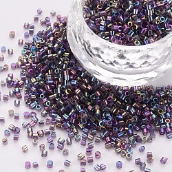 GlasZylinderförmigperlen, Perlen, transparenten Farben Regenbogen, Rundloch, Medium Orchidee, 1.5~2x1~2 mm, Bohrung: 0.8 mm, ca. 8000 Stk. / Beutel, etwa 1 Pfund / Beutel