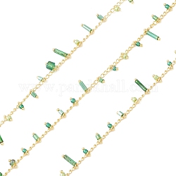 Латунные бордюрные цепочки со стеклянными подвесками, несварные, с катушкой, золотые, 2.8x1.8x1 мм