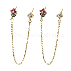 Aretes de circonio cúbico, joyas de latón para mujer, sin plomo y cadmio, flor y plano redondo, real 18k chapado en oro, 125x7mm