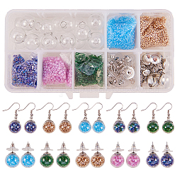 SUNNYCLUE DIY Earring Making, with Round Mechanized Blown Glass Globe Beads, Glass Seed Beads, Plastic Pendant Bails and 304 Stainless Steel Stud Earring Components, Platinum, 13.5x7x3cm