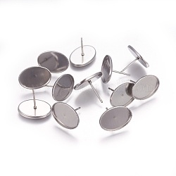 304 Stainless Steel Ear Stud Findings, Oval, Stainless Steel Color, Tray: 14x10mm, 15x11mm, pin: 0.8mm