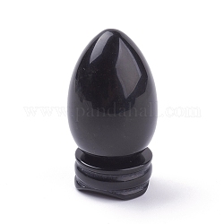 天然オブシディアンの装飾  ベース付き  卵形の石  56mm  卵：47x30mm
