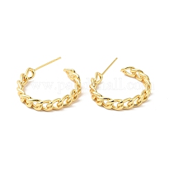 Brass Curb Chains Shape Stud Earrings, Half Hoop Earrings for Women, Cadmium Free & Nickel Free & Lead Free, Real 18K Gold Plated, 22x23x4.5mm, Pin: 0.8mm