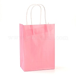 Reine farbige Kraftpapiertüten, Geschenk-Taschen, Einkaufstüten, mit Papiergarngriffen, Rechteck, rosa, 27x21x11 cm