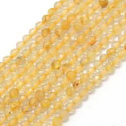 Oro naturale perle di quarzo rutilato fili, tondo, sfaccettato, 3mm, Foro: 0.5 mm, circa 113pcs/filo, 15.35 pollice (39 cm)