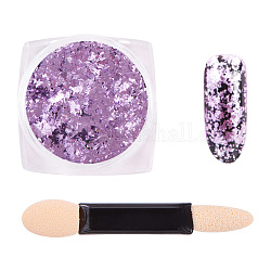 Copos de purpurina para decoración de uñas, lámina escamas uñas arte pigmento polvo cromo polvo, con un cepillo, ciruela, 30x30x17mm, aproximamente 0.3 g / caja