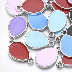 UV Plating Acrylic Pendants, with Enamel, teardrop, Mixed Color, Platinum, 25x16x2.5mm, Hole: 2mm
