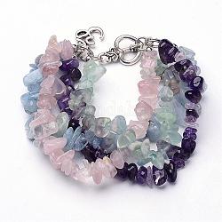 Natural Gemstone Multi-strand Bracelets, with Alloy Bar & Ring Toggle Clasps, 173mm(6-7/8 inch)