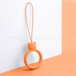 Ring mit Bärenformen Handy-Fingerringe aus Silikon, Fingerring kurze hängende Lanyards, orange, 9.5~10 cm, Ring: 40x30x9 mm