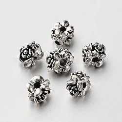Perlas de flores de aleación de estilo tibetano, plata antigua, 7x6mm, agujero: 2 mm