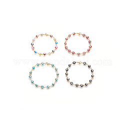 304 Stainless Steel Enamel Link Bracelets, with Lobster Claw Clasps, Evil Eye, Golden, Mixed Color, 7-1/8 inch(18cm), Links: 6x11x3mm
