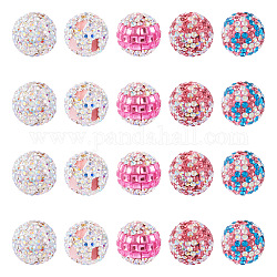 20 Uds. 5 cuentas de rhinestone de arcilla polimérica de estilo, Pave bolas de discoteca, redondo, color mezclado, 16x16~17mm, agujero: 1.5~2 mm, 4 piezas / style