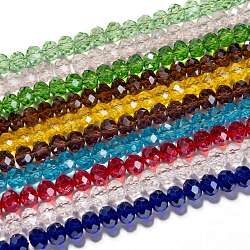 Electroplate Glass Beads Strands, Pearl Luster Plated, Faceted, Rondelle, Mixed Color, 6x5mm, Hole: 1mm, about 92pcs/strand, 16.73 inch~17.22