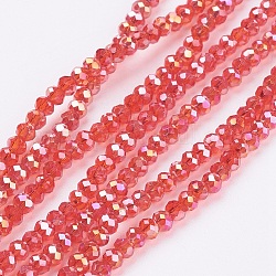 Electroplate Glass Beads Strands, AB Color Plated, Faceted Rondelle, Red, 3.5~4x2.5~3mm, Hole: 0.5mm, about 123~127pcs/strand, 13.39 inch~13.78 inch(34~35cm)